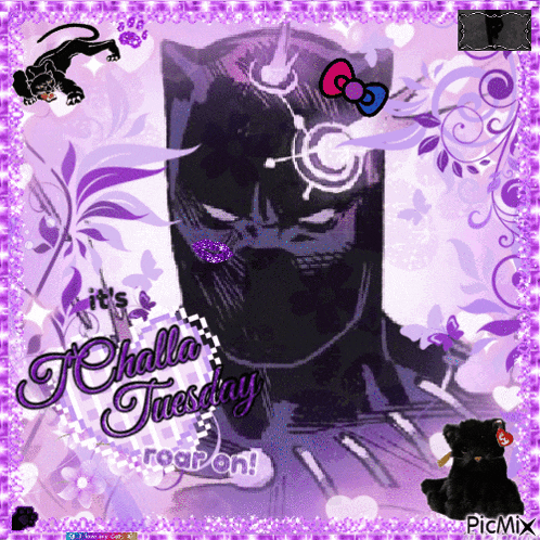 a picture of a black panther on a purple background