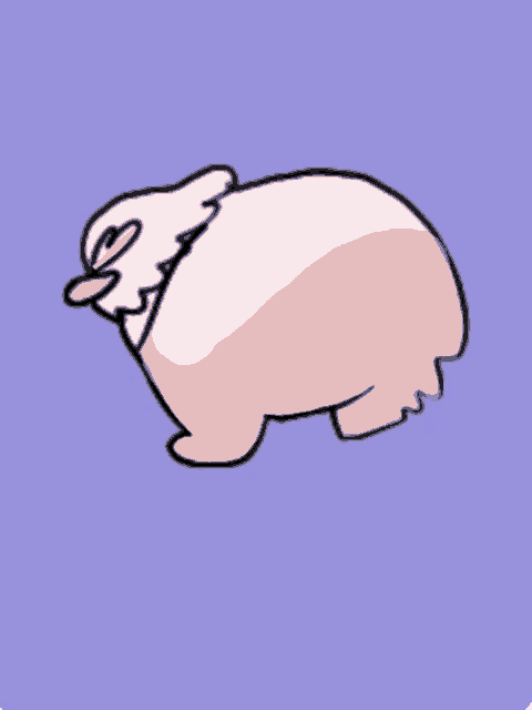 a cartoon drawing of a sheep with a pink nose on a purple background