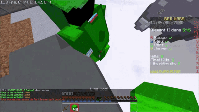 a screenshot of a video game called bed wars with a green monster