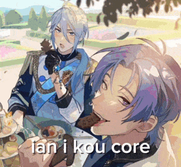 a picture of two anime characters with the caption " ian i kou core " on the bottom