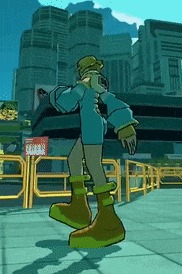 a cartoon character is standing in front of a sign that says ' free '