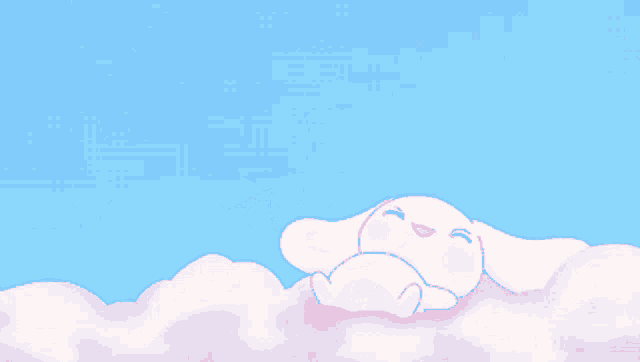 a drawing of a bunny sitting in a cloud