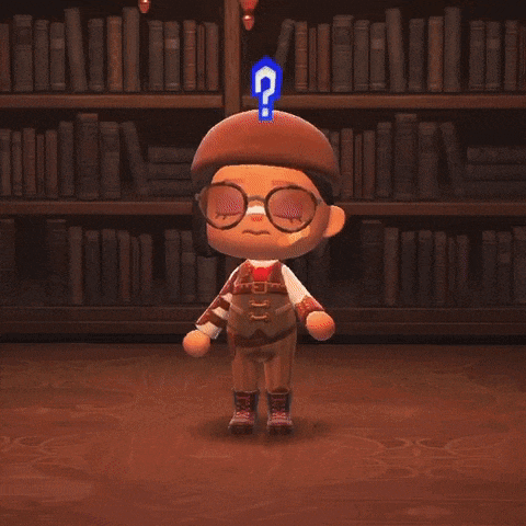 a cartoon character with glasses and a question mark above his head