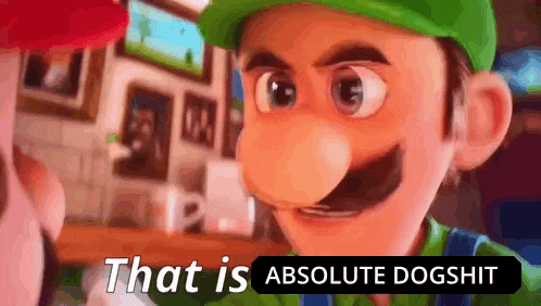 a close up of a cartoon character with the words `` that is absolute dogshit '' behind him .
