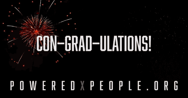 a fireworks display with the words con-grad-ulations