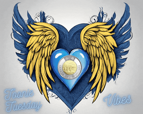 a picture of a heart with wings and a coin that says canadian dollar