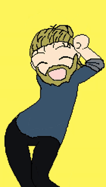 a pixel art of a man with a beard and a blue shirt