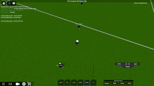 a screenshot of a soccer game shows the score at 2-2