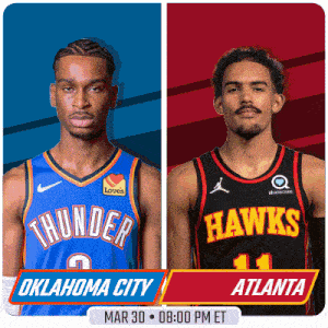 two basketball players from oklahoma city and atlanta are shown on a poster