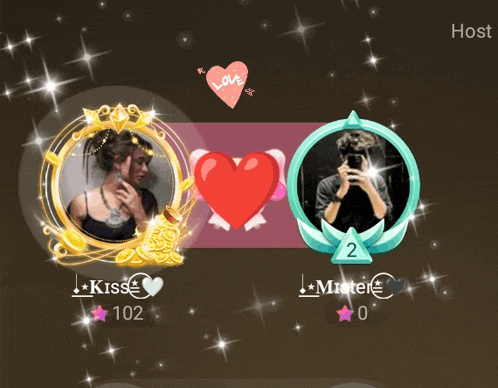 a screenshot of a video game with a woman and a man with a heart and the words kiss 102 and mister 2