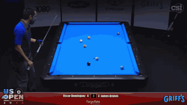 oscar dominguez is playing pool against james aranas at the us open