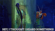 a cartoon of a crab and a fish with the words hey i thought i heard something