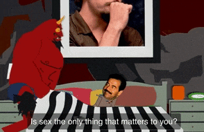 a cartoon of a man laying on a bed with the words " is sex the only thing that matters to you " below him