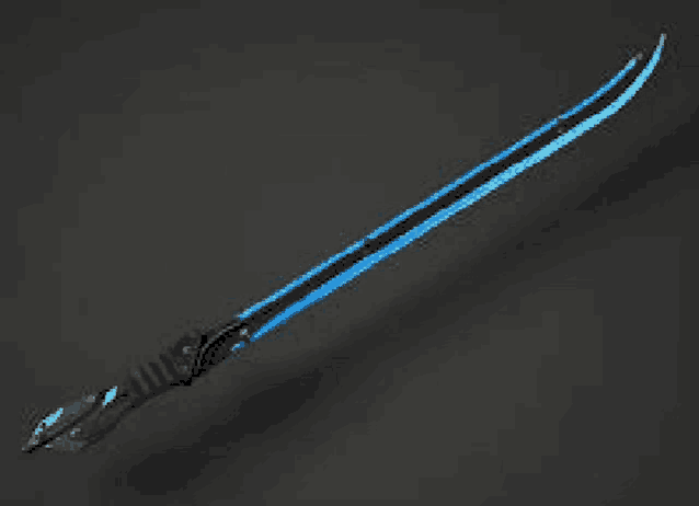 a 3d model of a blue and black sword on a black surface .