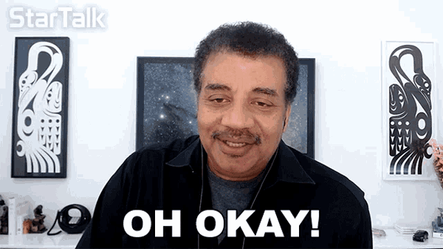 a man says oh okay in front of a star talk logo