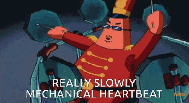 Really Slowly Mechanical Heart Beat Spongebob GIF - Really Slowly Mechanical Heart Beat Spongebob Band GIFs