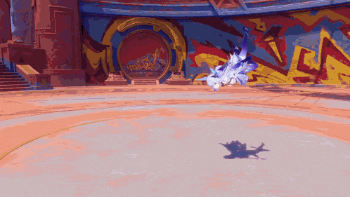 a purple and blue background with a white object in the foreground