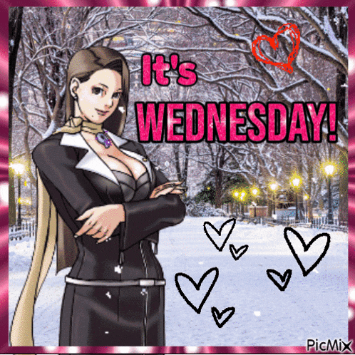 a picture of a woman with the words " it 's wednesday " on it