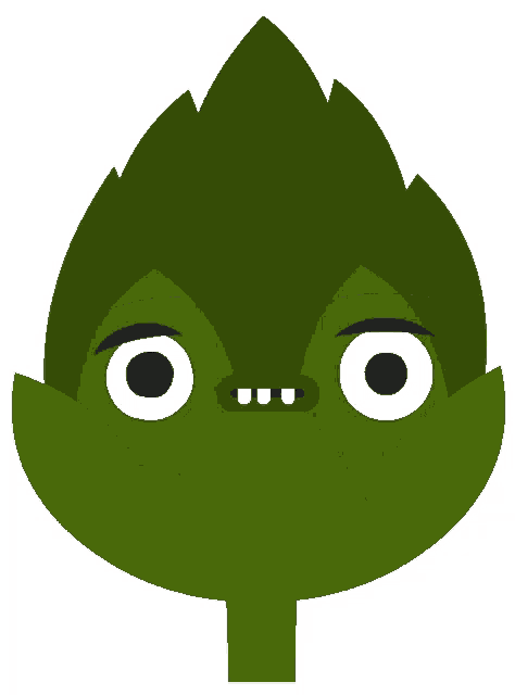 a cartoon illustration of an artichoke with a face and teeth