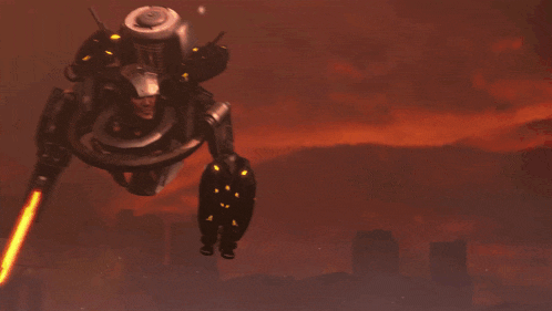 two robots are fighting each other with fireworks going off