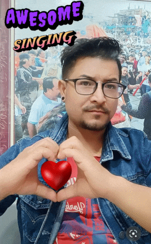 a man is making a heart shape with his hands and the words awesome singing above him