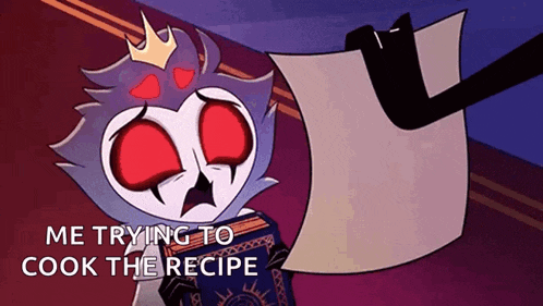 a cartoon character is holding a piece of paper that says me trying to cook the recipe .