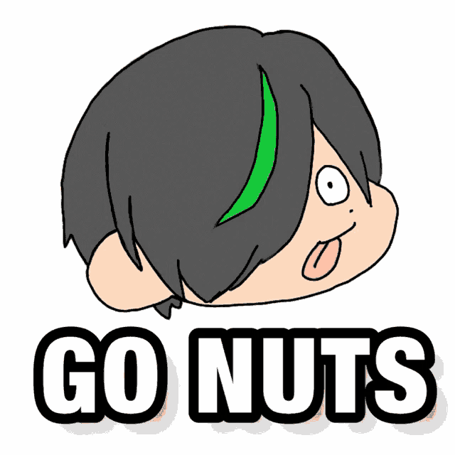 a cartoon of a boy with a green stripe in his hair and the words go nuts