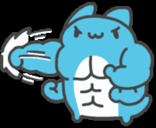 a blue and white cartoon character with a muscled body