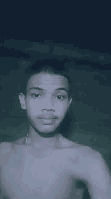 a shirtless young man with a beard is taking a selfie .