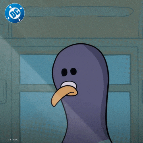 a cartoon of a pigeon with a dc logo