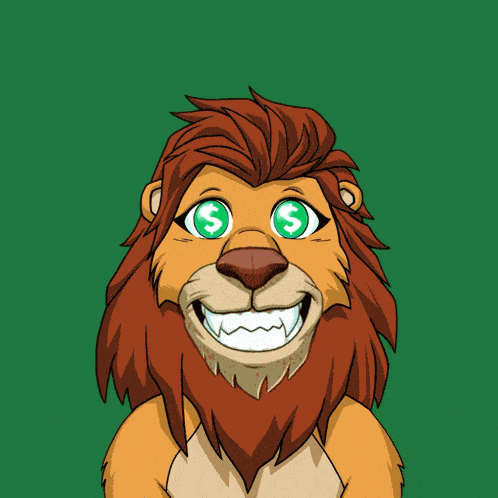 a cartoon illustration of a lion with a dollar sign in its mouth