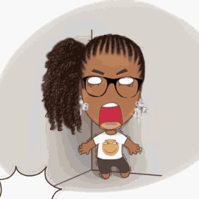 a cartoon of a girl with glasses and a ponytail