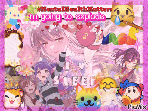 a collage of anime characters with the words " i love sleep " on the bottom