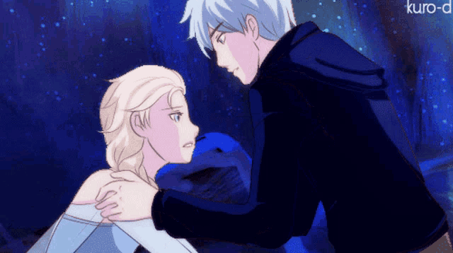 a drawing of a man and a woman with the name kuro-d on the bottom right
