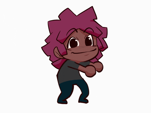 a cartoon drawing of a person with pink hair and a black shirt