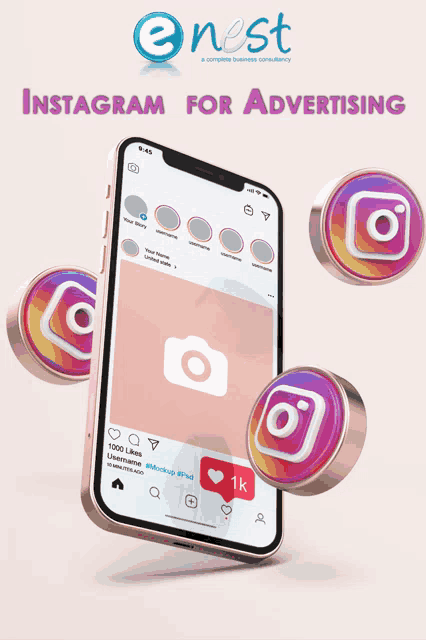 an advertisement for instagram for advertising shows a cell phone