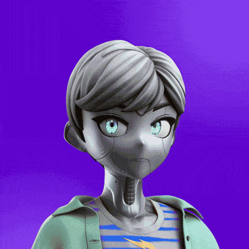 a cartoon character with a lightning bolt on his shirt is against a purple background