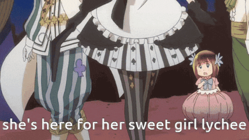 she 's here for her sweet girl lychee written on a screen