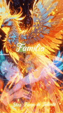 a painting of a phoenix with the word familia on the bottom