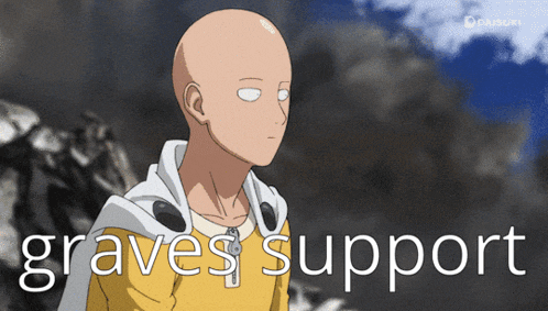 a picture of a bald man with the words graves support written below him