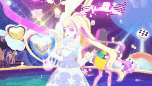 a girl with blonde hair and a white dress is dancing on a stage .