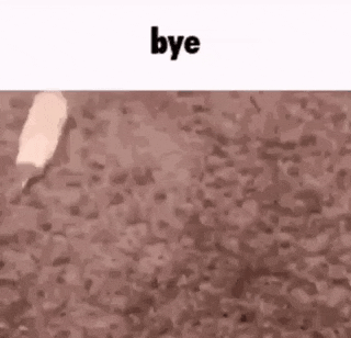 a cartoon of a person walking on a dirt road with the words `` bye '' written above them .