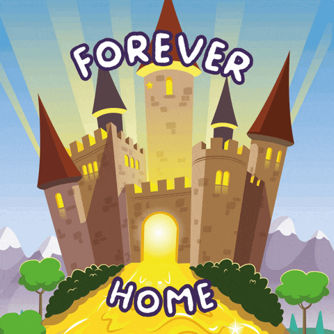 an illustration of a castle with the words forever home written above it