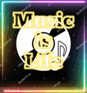 a neon sign that says music is life with a record