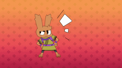 a cartoon of a rabbit with a purple scarf around its neck