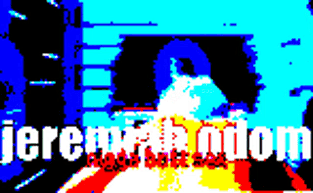 a colorful image with the words jeremy odom in white letters