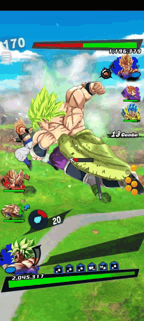 a screenshot of a video game where broly is flying through the air