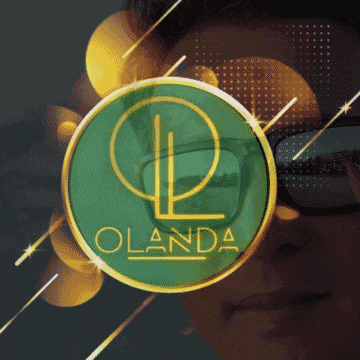a woman wearing sunglasses is behind a logo that says olanda