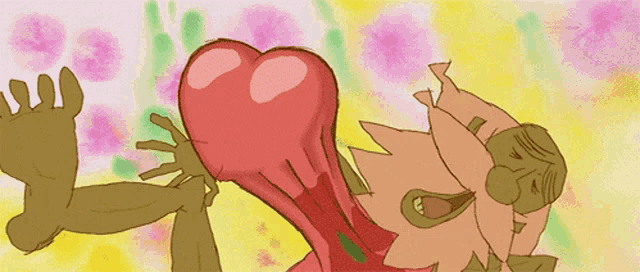 a cartoon drawing of a woman with a large red heart on her butt