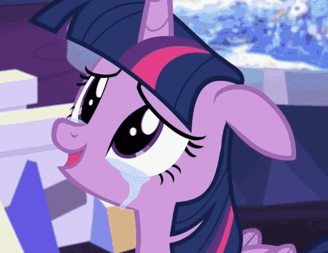 twilight sparkle from my little pony crying with a tear running down her face